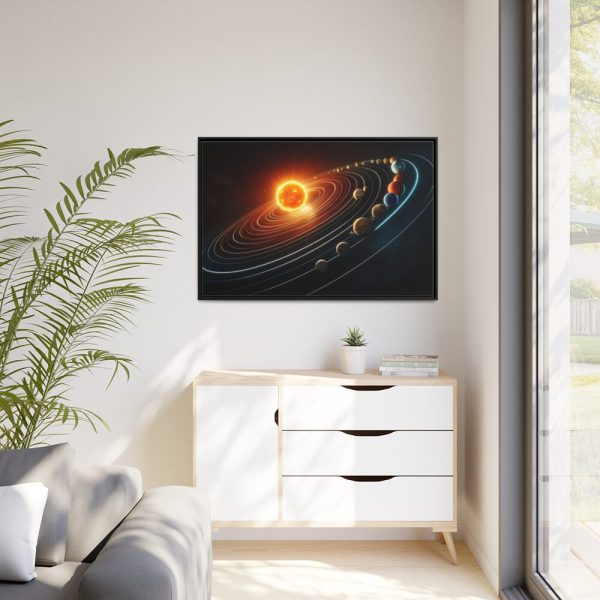 Vibrant Depiction of Solar System in Horizontal Format Framed Canvas
