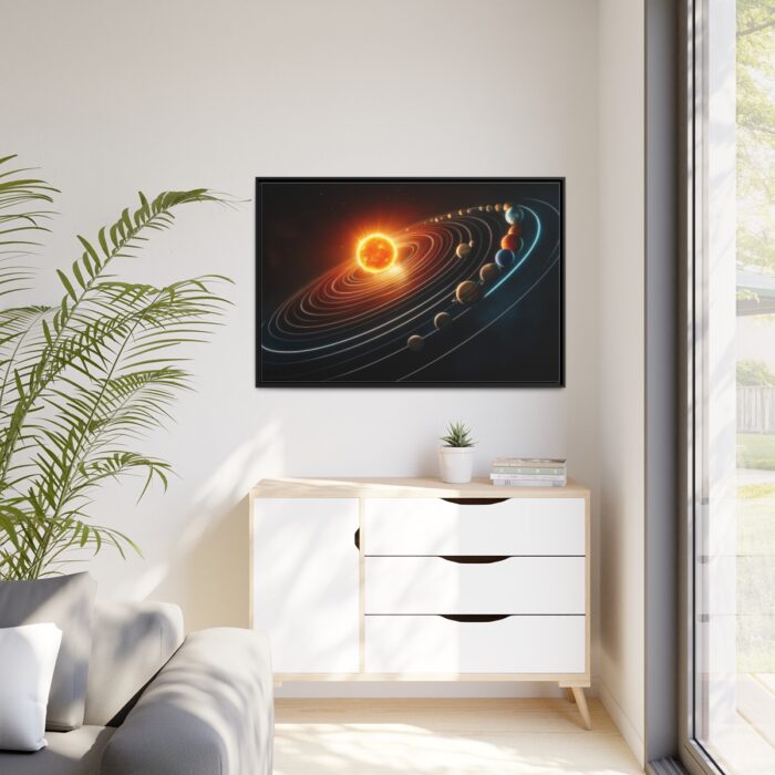 Vibrant Depiction of Solar System in Horizontal Format Framed Canvas - Image 4