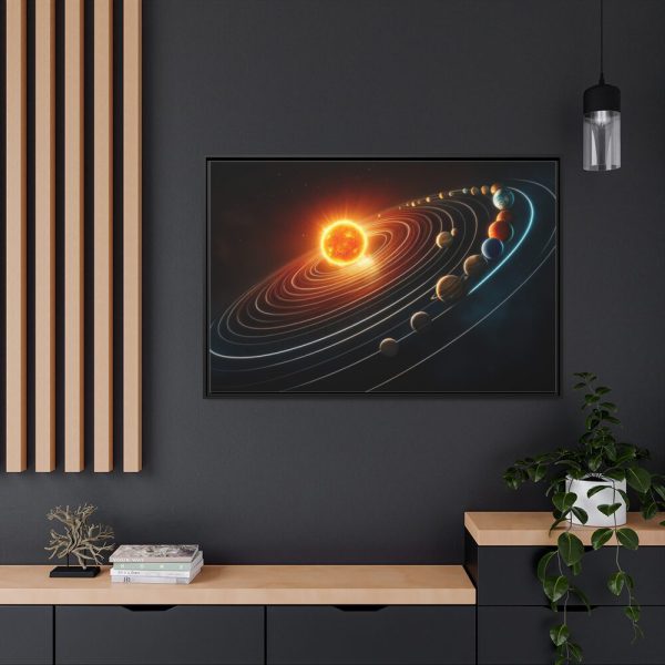 Vibrant Depiction of Solar System in Horizontal Format Framed Canvas