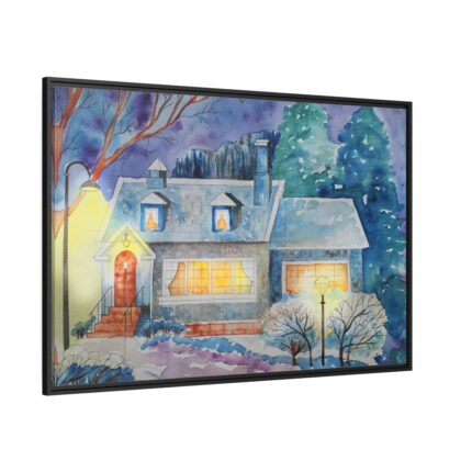 Cottage In Winter Framed Canvas