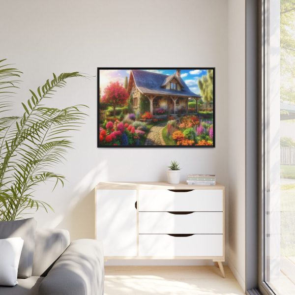 88289-58.jpg Flower Garden With Cottage Framed Canvas