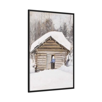 Old Woman at the Sauna Door Framed Canvas