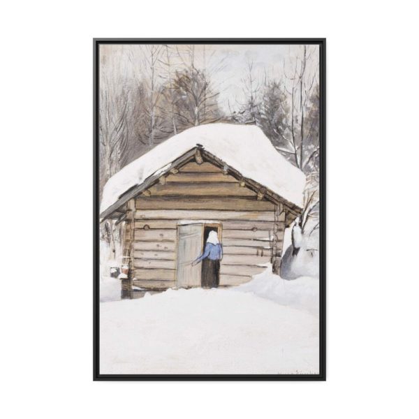 88299-21.jpg Old Woman at the Sauna Door Framed Canvas