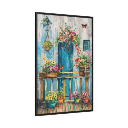 Whimsical Flowery Door Framed Canvas