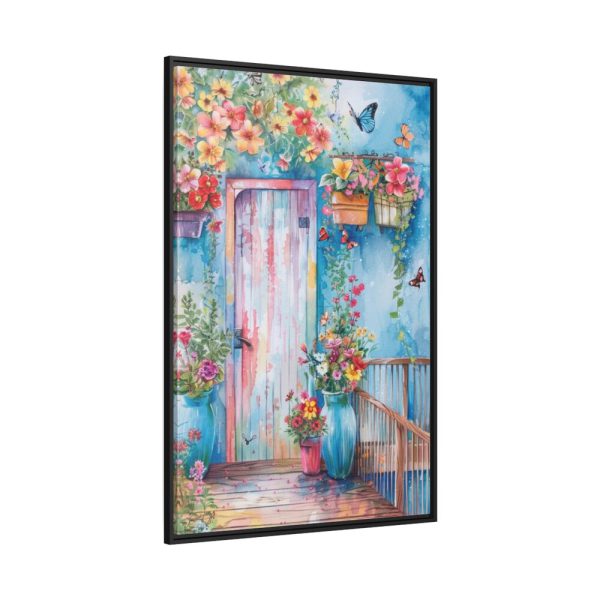 88299-65.jpg Whimsical Door With Garden of Potted Plants Framed Canvas