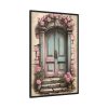 Old Door And Pink Roses Framed Canvas