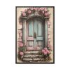 Old Door And Pink Roses Framed Canvas