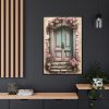 Old Door And Pink Roses Framed Canvas