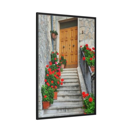 Doors With Flowers Framed Canvas