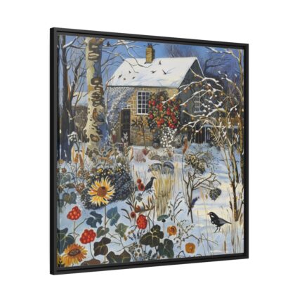 Winter Snow Whimsical Landscape Art Framed Canvas