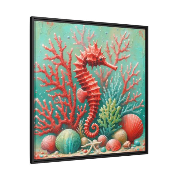 Underwater Scene With a Red Coral Reef and Seashells Framed Canvas