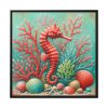 Underwater Scene With a Red Coral Reef and Seashells Framed Canvas