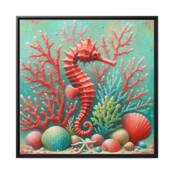 Underwater Scene With a Red Coral Reef and Seashells Framed Canvas