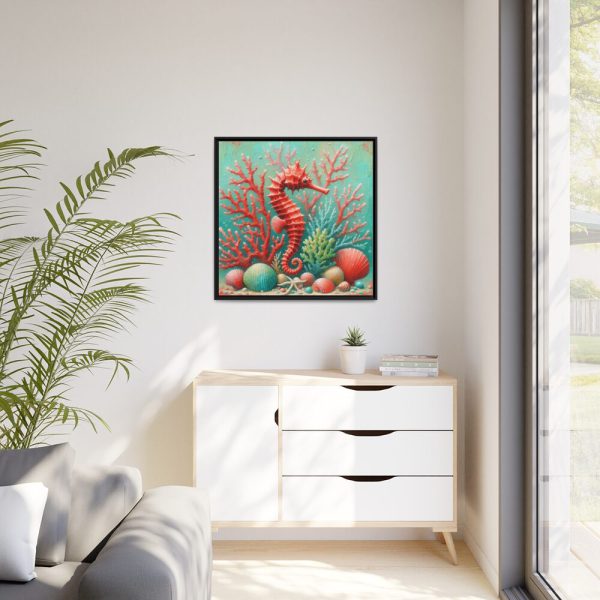 Underwater Scene With a Red Coral Reef and Seashells Framed Canvas