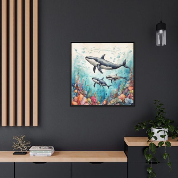 88302-59.jpg Watercolor Whales Under The Sea Framed Canvas