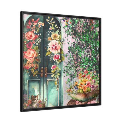 Floral French Front Door Framed Canvas