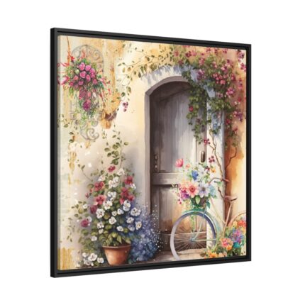 Watercolor Floral Front Door Bike Framed Canvas