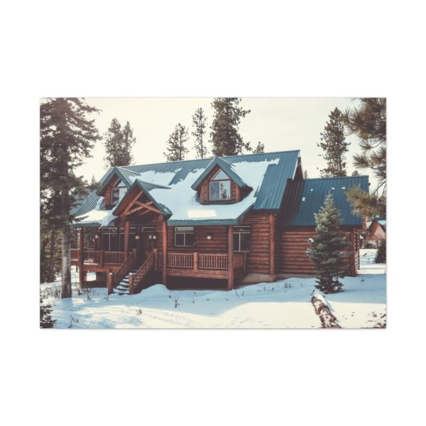 91638-121.jpg Snow Covered Log Cabin in the Forest Standard Canvas