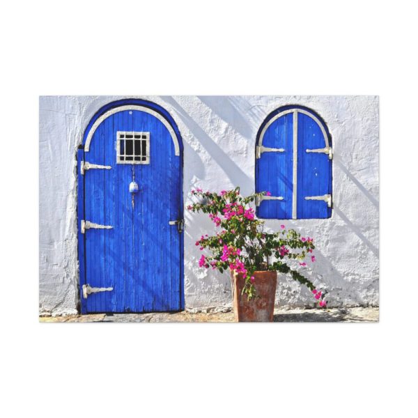 91638-206.jpg Blue Door and Pink Flower Standard Canvas