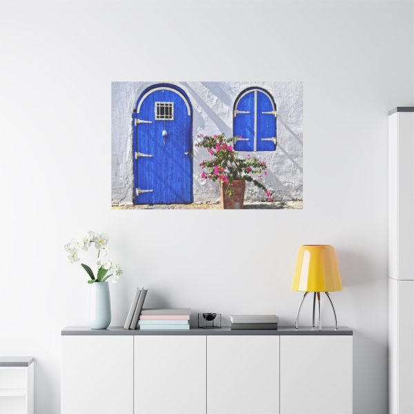 91638-207.jpg Blue Door and Pink Flower Standard Canvas