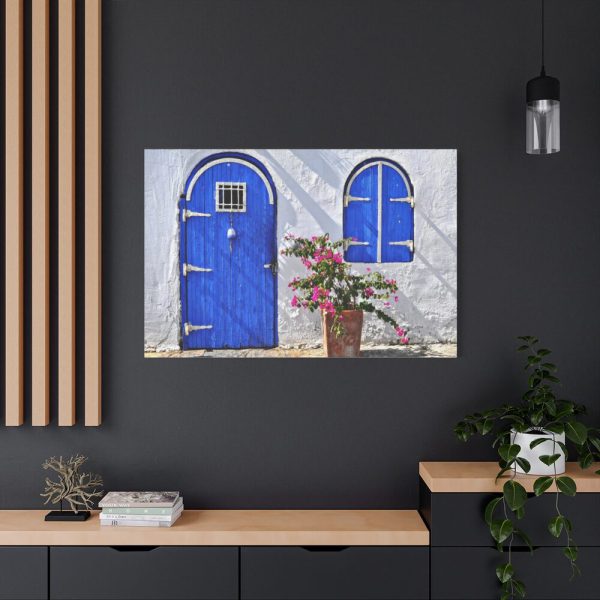 91638-208.jpg Blue Door and Pink Flower Standard Canvas