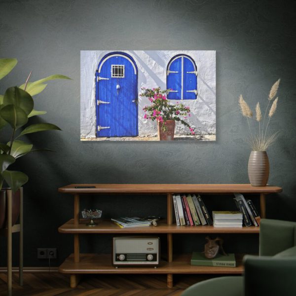 91638-209.jpg Blue Door and Pink Flower Standard Canvas