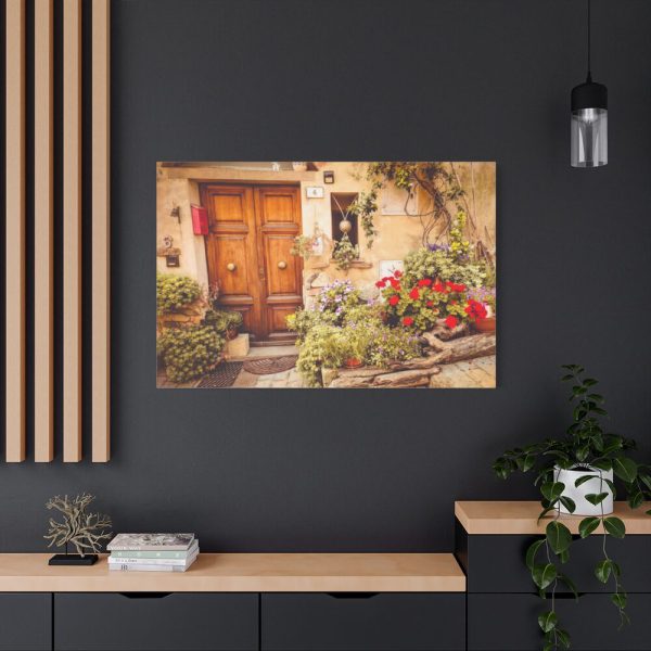 91638-213.jpg Wooden Door With Flowers in The Front Standard Canvas