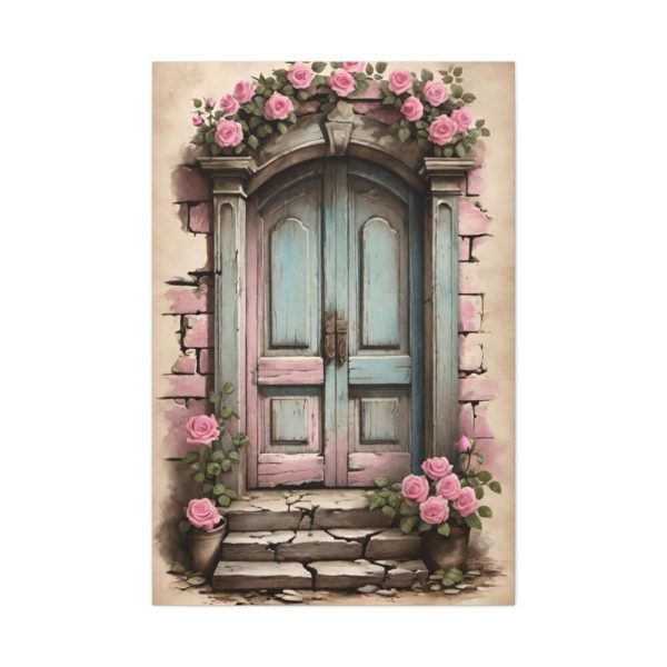 91655-51.jpg Old Door And Pink Roses Standard Canvas
