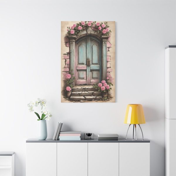 91655-52.jpg Old Door And Pink Roses Standard Canvas