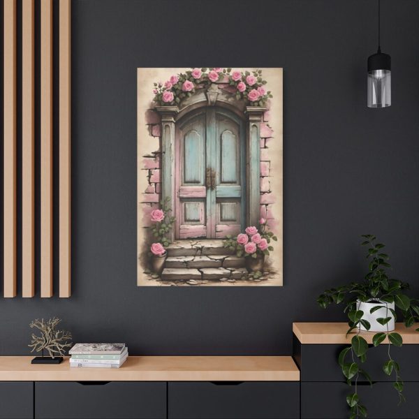 91655-53.jpg Old Door And Pink Roses Standard Canvas