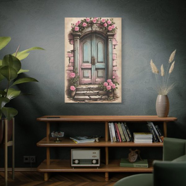 91655-54.jpg Old Door And Pink Roses Standard Canvas