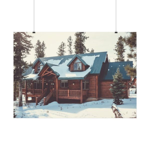 92408-121.jpg Snow Covered Log Cabin in the Forest Poster