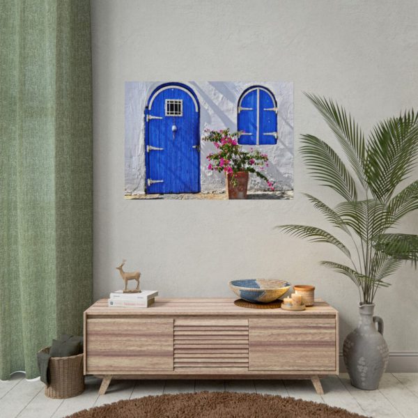 Blue Door and Pink Flower Poster