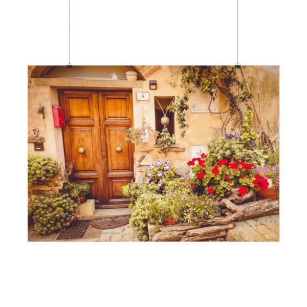 92408-261.jpg Wooden Door With Flowers in The Front Poster