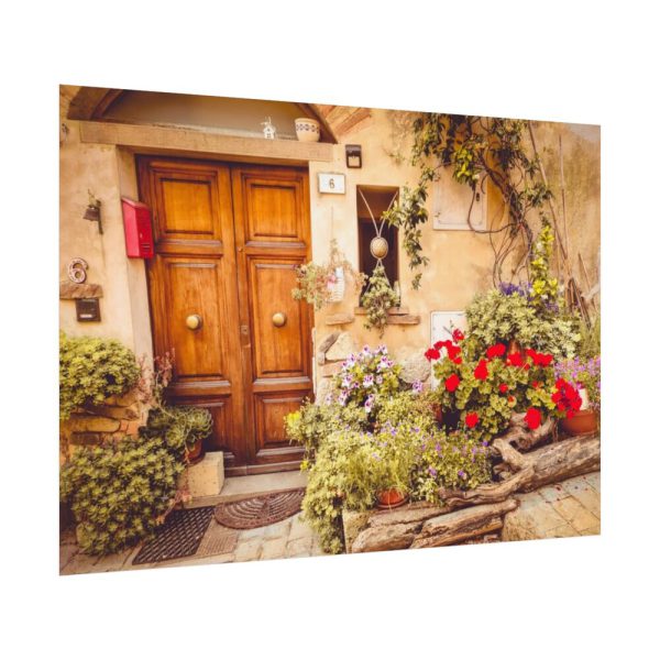 92408-262.jpg Wooden Door With Flowers in The Front Poster