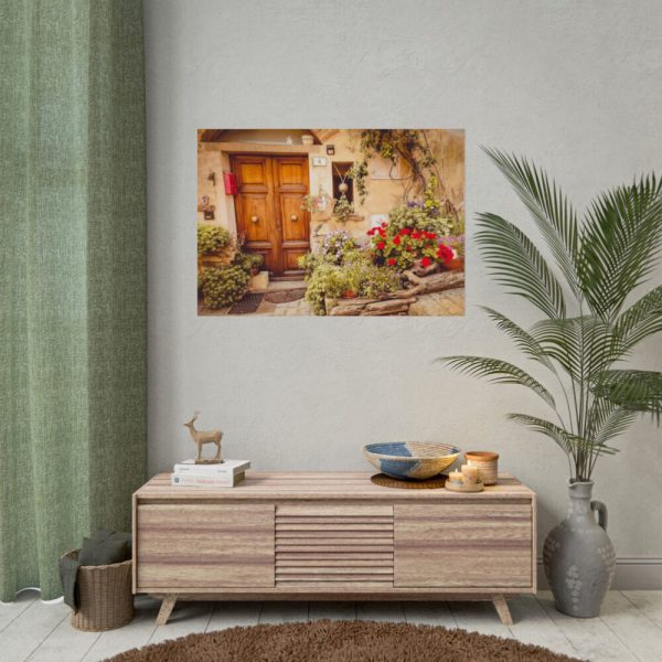92408-263.jpg Wooden Door With Flowers in The Front Poster