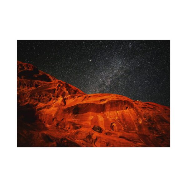 92408-325.jpg Glowing Red Mountain Under Starry Sky Poster