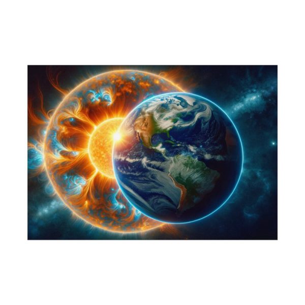 Planets Earth and Sun in Space Poster