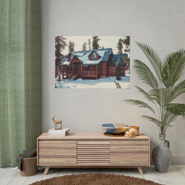 92409-118.jpg Snow Covered Log Cabin in the Forest Poster