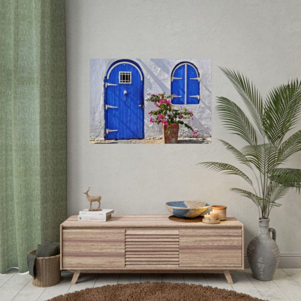 Blue Door and Pink Flower Poster