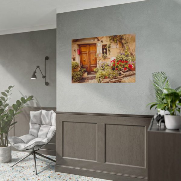92409-259.jpg Wooden Door With Flowers in The Front Poster