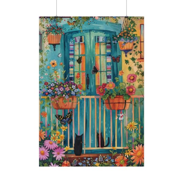 92410-116.jpg Blue Door With Black Cats Poster