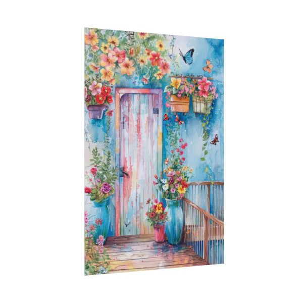 Whimsical Door With Garden of Potted Plants Poster