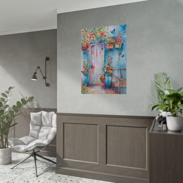 Whimsical Door With Garden of Potted Plants Poster