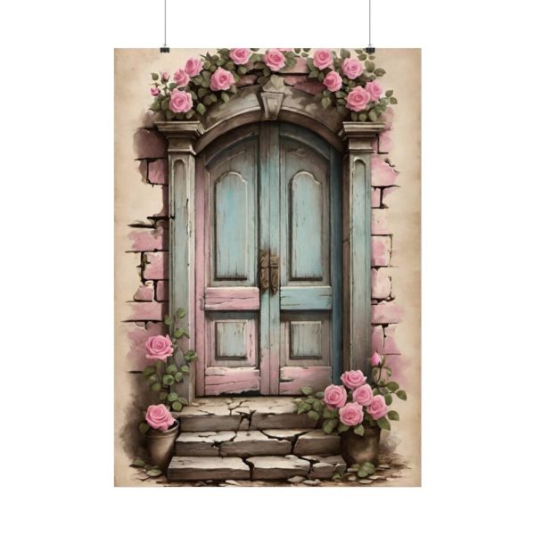 92411-106.jpg Old Door And Pink Roses Poster