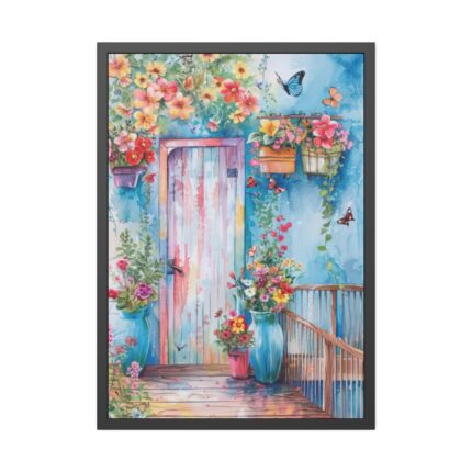 Whimsical Door With Garden of Potted Plants Framed Poster