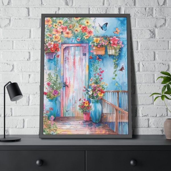 93830-71.jpg Whimsical Door With Garden of Potted Plants Framed Poster