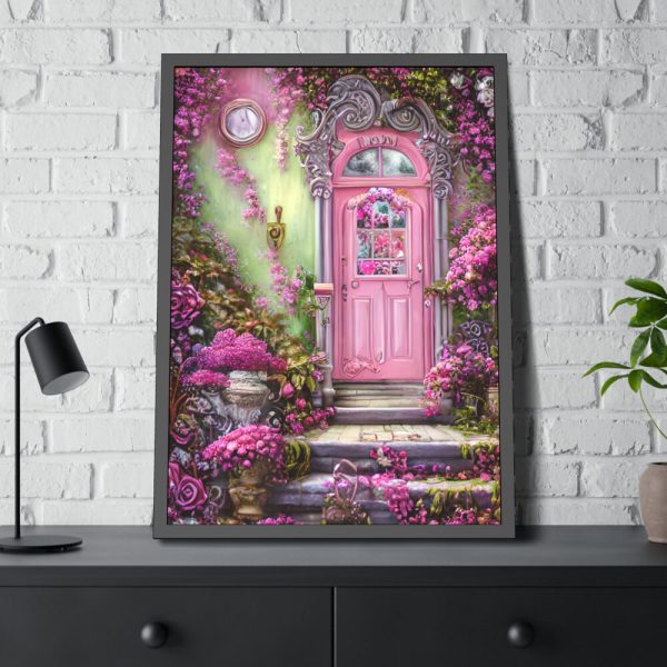 93830-75.jpg Flowersand A Pink Door Framed Poster