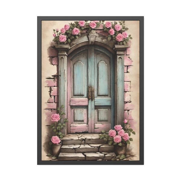 93830-76.jpg Old Door And Pink Roses Framed Poster