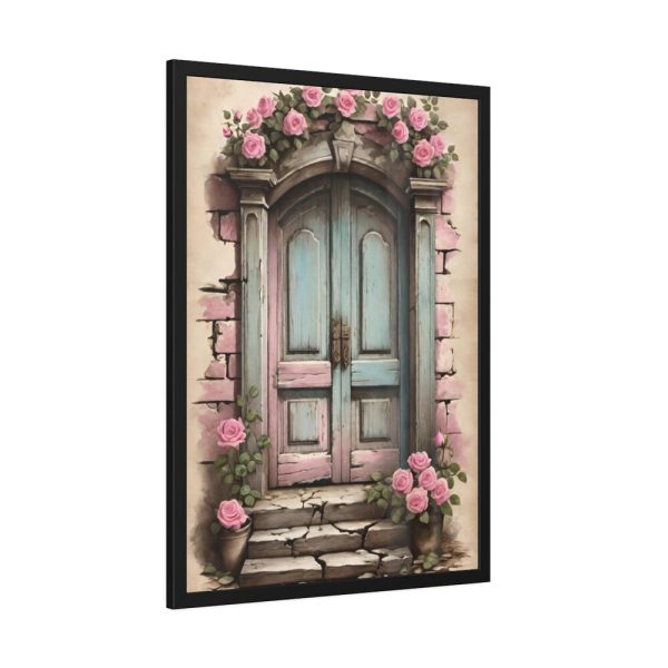 93830-77.jpg Old Door And Pink Roses Framed Poster